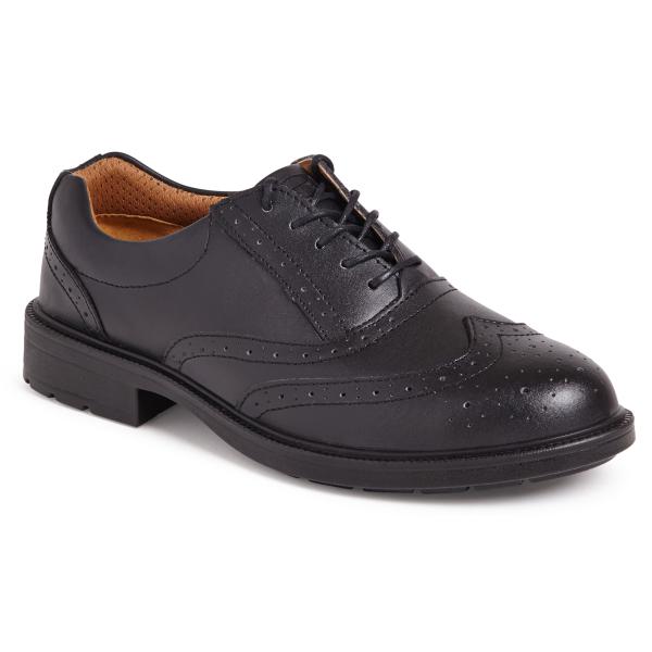 Black Leather Safety Executive Style Uniform Shoe - S1P SRC - Size 8